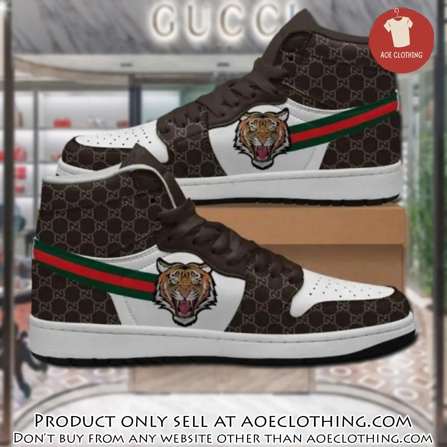 Gucci tiger brown high air jordan sneakers shoes hot  gifts unisex aoe0425575